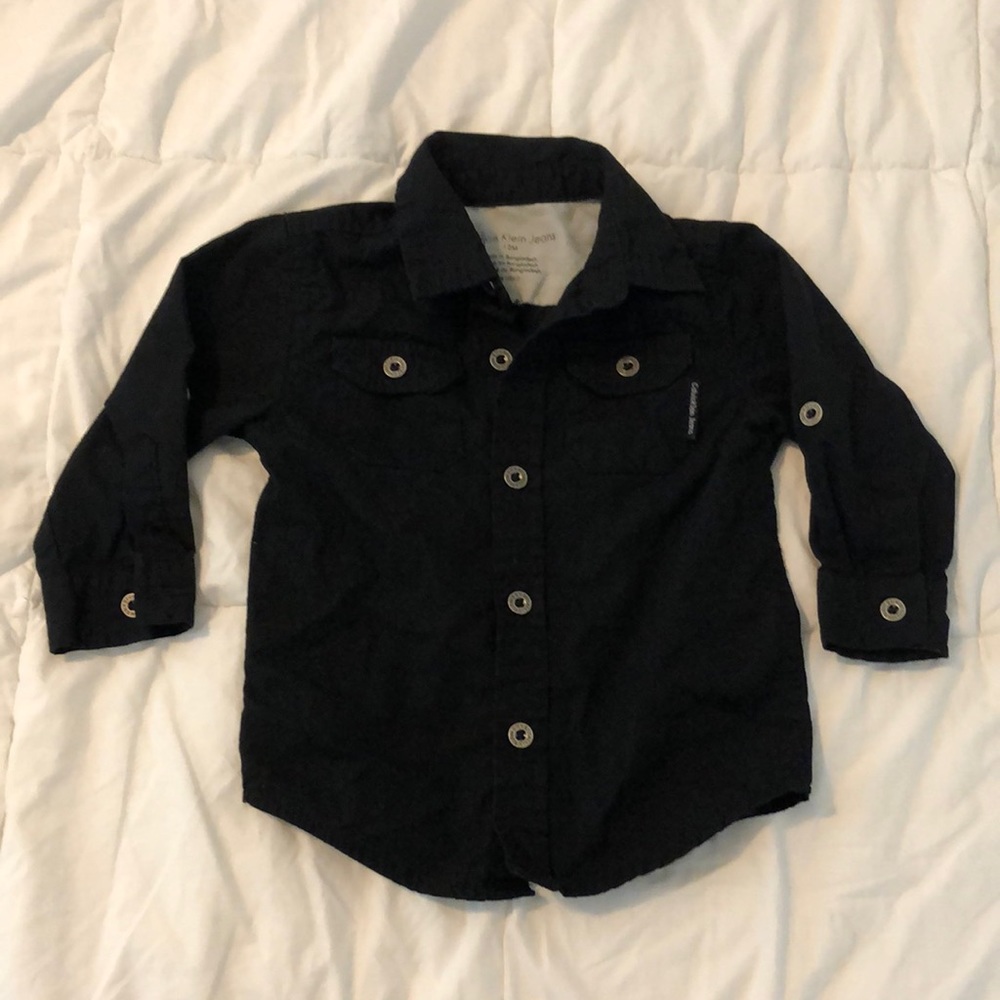 Baby button up collared Long sleeve shirt in black like new - Picture 1 of 4